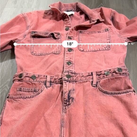Current/Elliott The Jumpsuit Long Sleeve Denim Dress‎ in Acid Pink Size 2 - Picture 9 of 10